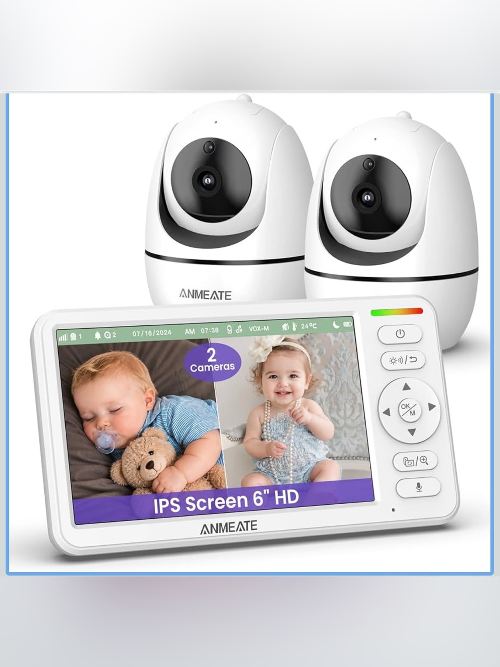 ANMEATE 6" Split Screen Video Baby Monitor with 2 Cameras and Audio No WiFi
48H